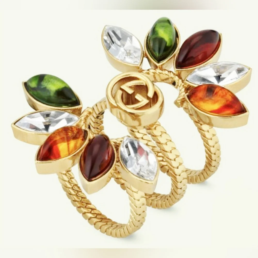 Gucci Interlocking Flower Multifinger Triple Band Ring - Size 6 - Picture 1 of 13